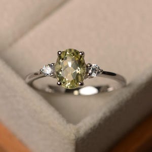 Lemon quartz ring, oval cut yellow crystal, sterling silver,dainty ring,gifts for her
