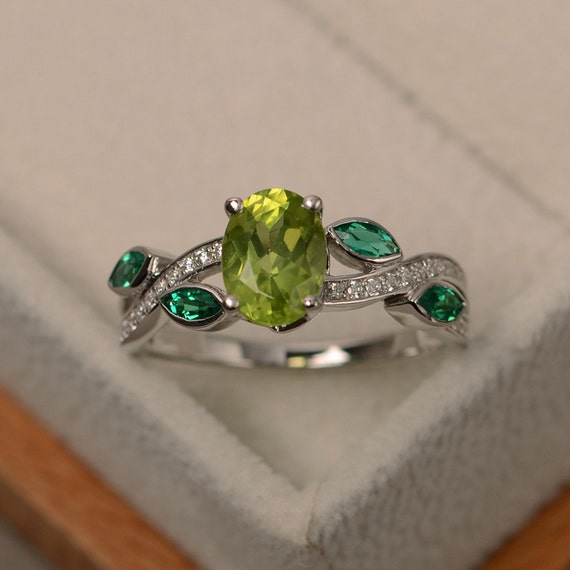 Peridot Leaf Silver Wrap Ring- Pure Whimsy Jewelry Size 5.5 to 6