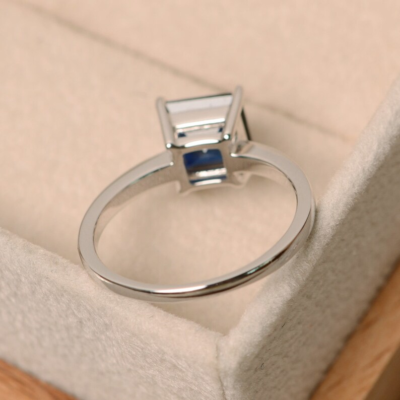 solitaire ring square ring Sapphire ring sterling silver blue sapphire ring