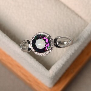 Proposal rings, mystic topaz rings, rainbow topaz rings, round cut rings, sterling silver rings,gifts