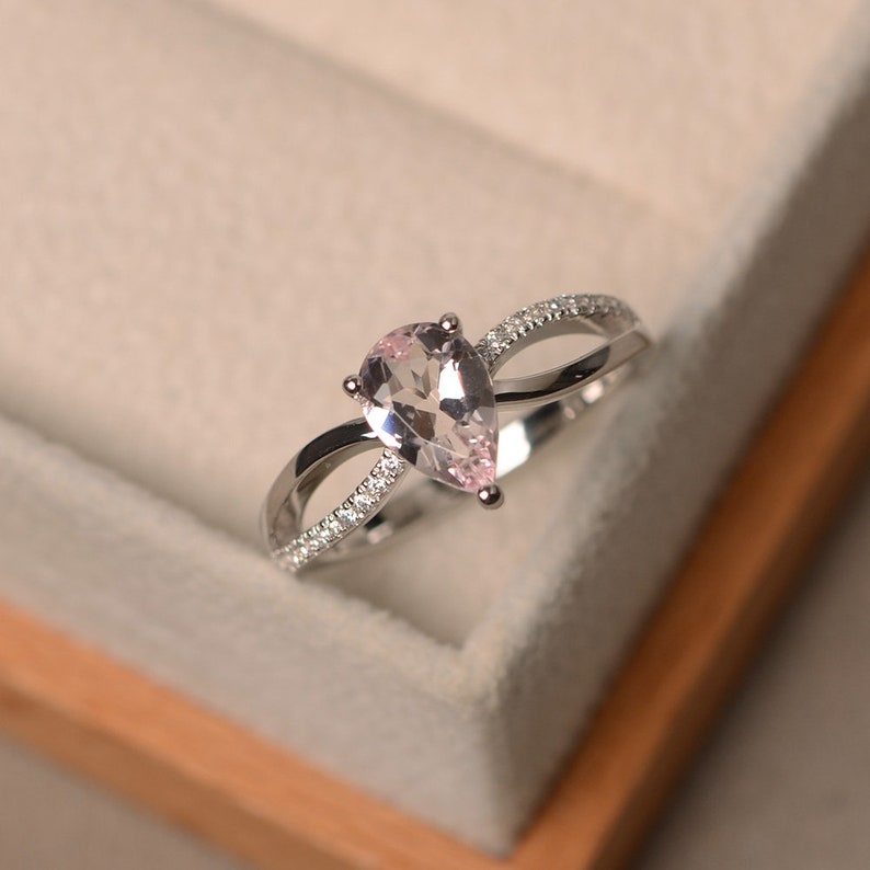 pear cut Morganite ring white gold engagement ring customized ring
