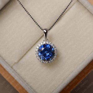 Blue sapphire pendent,sapphire necklace,round cut engagement necklace,September birthstone