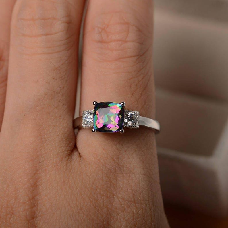 Mystic topaz ring,anniversary ring ,cushion cut,gemstone ring,sterling silver ring image 4