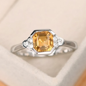 Unique citrine cluster anniversary ring,sterling silver, asscher cut ,November birthstone ring