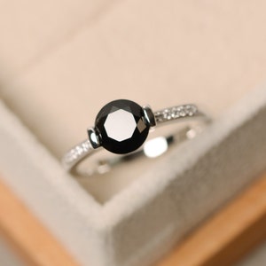 Black spinel ring, natural spinel ring, black gemstone ring, black ring
