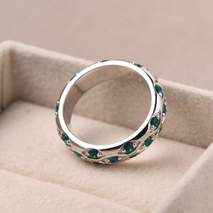 Verlobungsring für Männer, Sterling Silber Smaragd Ring, pflastern grobstrick Ring, Mai Geburtsstein Bild 3