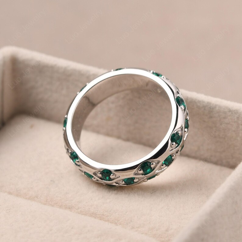 Verlobungsring für Männer, Sterling Silber Smaragd Ring, pflastern grobstrick Ring, Mai Geburtsstein Bild 3