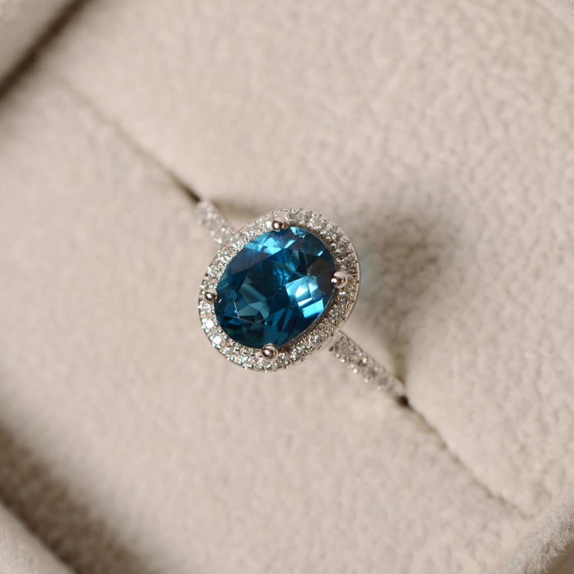 London blue topaz ring oval gemstone sterling silver halo Etsy