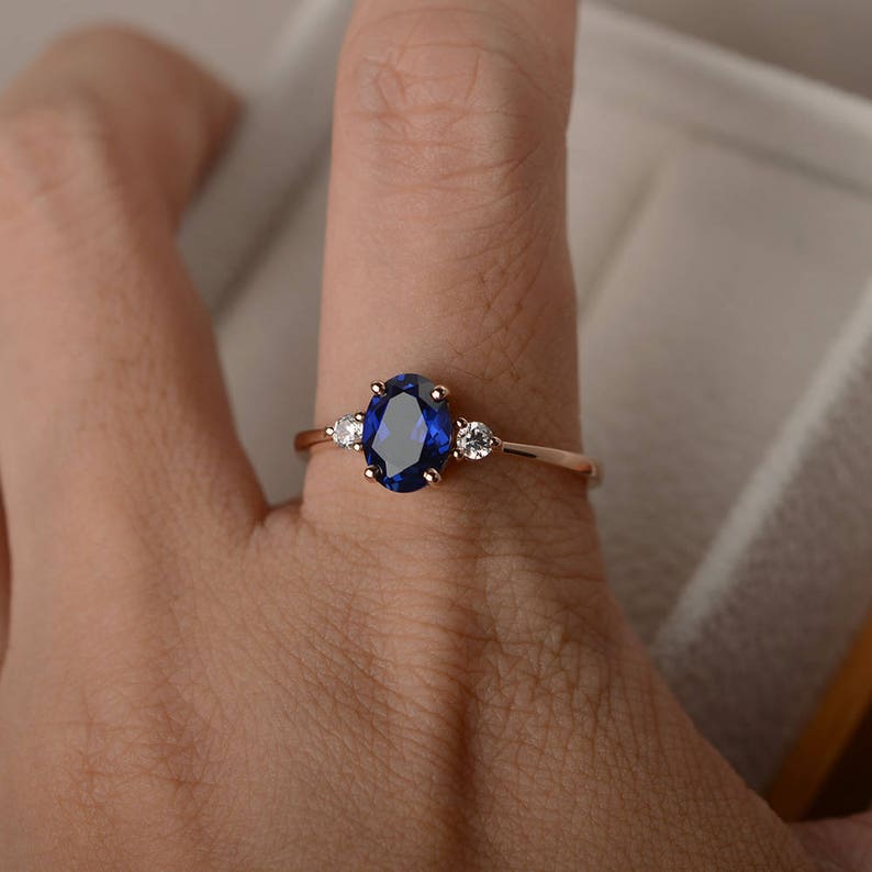 Vintage sapphire ring , blue gemstone wedding ring, oval cut September birthstone, 14k rose gold image 4