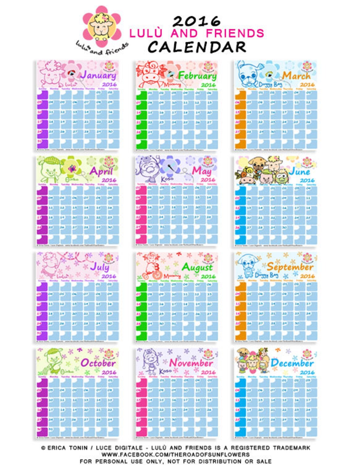 Calendario 2016 Lulù and Friends - Etsy Italia