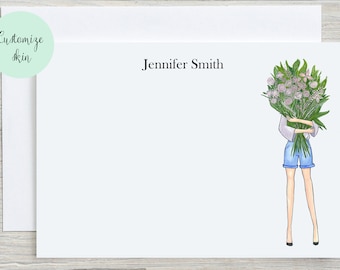 Custom Stationary, Personalized Stationery For Women, Floral Note Cards, Stationary With Enve-lopes,Flower Cards Set,Personalized Notecards