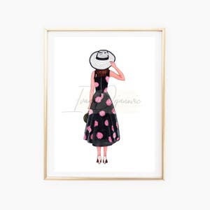 ローズファッションイラストプリント、ローズパターンドレスファッションスケッチウォールアート、ローズウォールアートプリント、ローズドレス、春の衣装アート