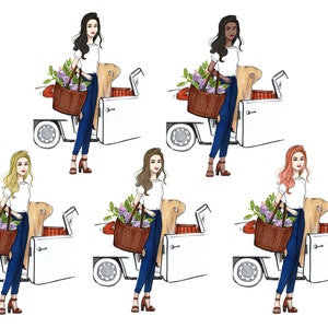 Gepersonaliseerde mode stationaire set voor haar (cabriolet meisje mode illustratie, schattige lente briefpapier, aangepaste stationaire notitie kaarten cadeau)