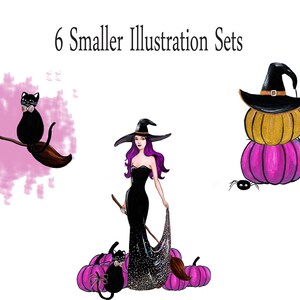 Halloween Mode Akvarell Clipart Häxa Clipart Halloween Akvarell Svart Katt Spindel Kvast Pumpa Clipart Kommersiell clipart bild 4