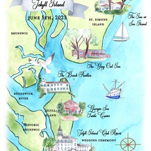 Wedding map for  guest welcome bag wedding invitation watercolor map custom location map for guest handpainted watercolor wedding map