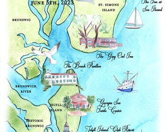 Wedding map for  guest welcome bag wedding invitation watercolor map custom location map for guest handpainted watercolor wedding map