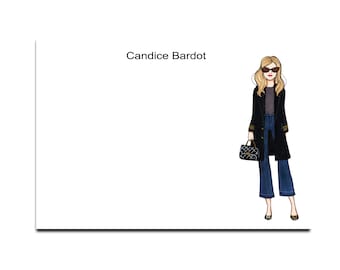Custom Girl Fashion Illustration Stationery Set, Personalized Notecards