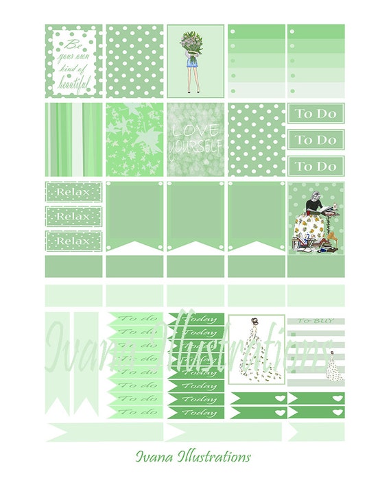 Green Printable Planner Sticker 3 Jpeg Printable Green Sticker | Etsy