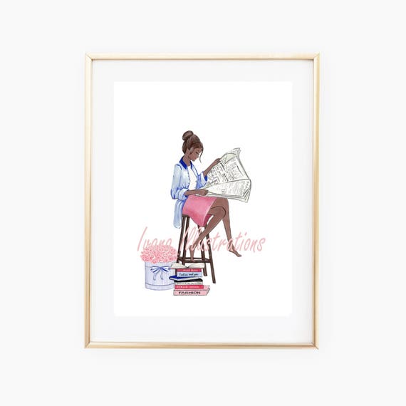 Afro American Book Lover Print Girl Reading Book Gift For Her Book Wall Art Print Vanity Print Bookish Wall Art Print Art Print In Library
