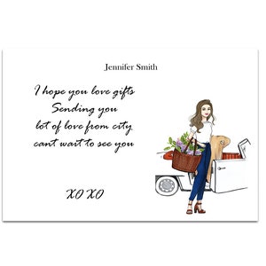 Custom stationery cabriolet girl: personalized stationary notecards set for woman,cute spring notecards,thank you cards,fashion illustration