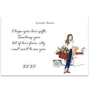 Benutzerdefinierte Briefpapier Cabriolet Mädchen: personalisierte stationäre Notecards Set für Frau, süße Frühling Notecards, Dankeschön-Karten, Mode-Illustration