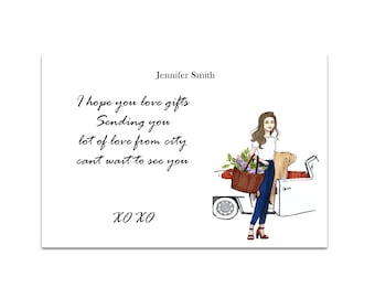 Custom stationery cabriolet girl: personalized stationary notecards set for woman,cute spring notecards,thank you cards,fashion illustration