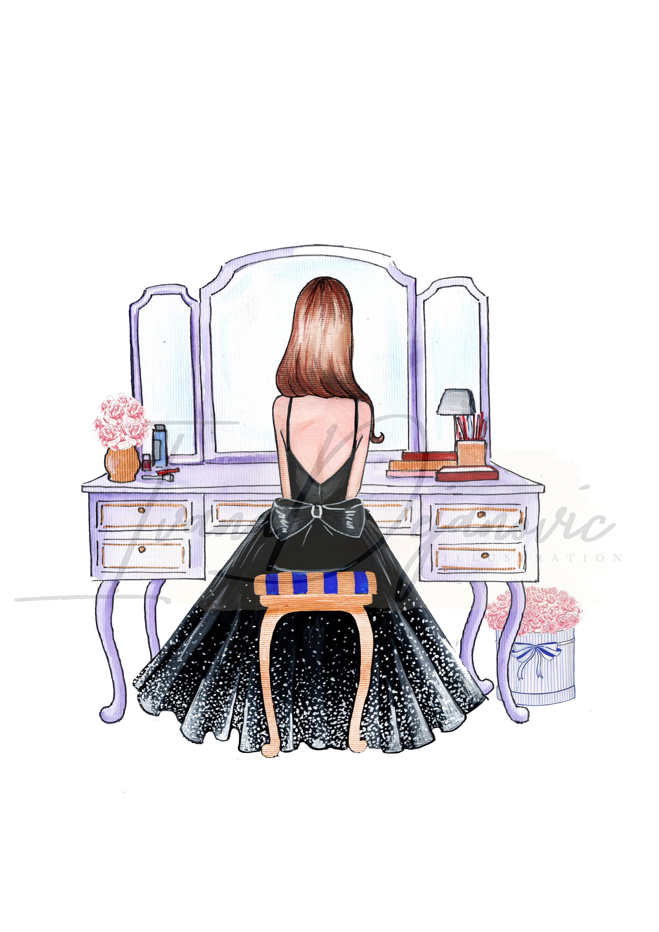 Fashion Illustration print Girl getting ready fashion Etsy