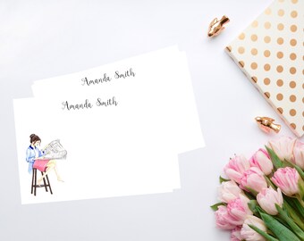 Personalized Stationery Set, Woman Reading Notecards