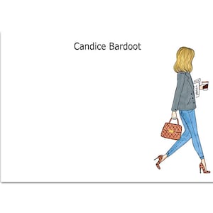 Custom Stationery Girl, Moda e caffè ragazza stazionaria,Personalizzato notecards stazionarie,monogramma personalizzato moda stazionaria set