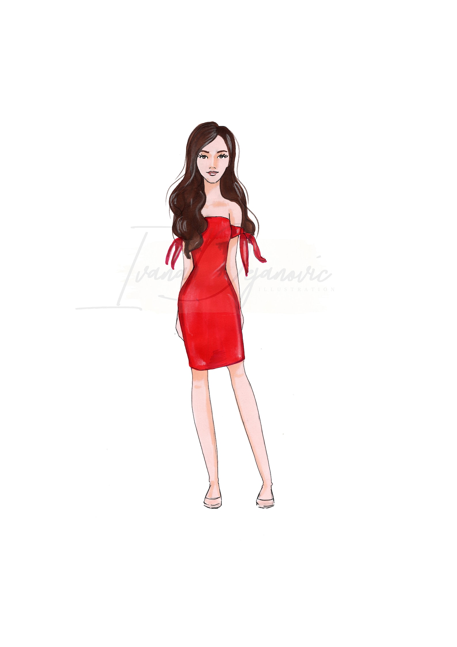 Sexy Red Dress Drawing,dress Room Wall Art,illustration Print,fashion