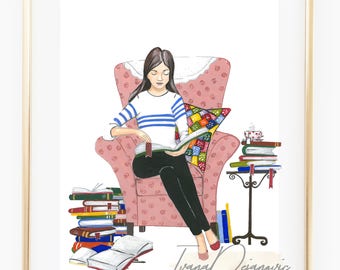 Bookwarm Cute Fashion Illustration Print