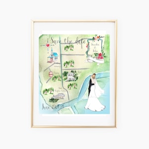 Mapa de boda personalizado en acuarela, mapa de boda personalizado para bolsa de bienvenida, guardar la fecha, itinerario, invitaciones de boda personalizadas