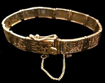 RARE 30s-40s Péruvien 18k Solid Gold Filigree Link Bracelet, Estate Statement Collectable Bracelet, Wedding Bridal Engagement Gift Bracelet