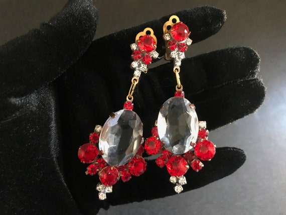 Art Deco Old Czech Crystal Glass Drop Earrings, X… - image 1