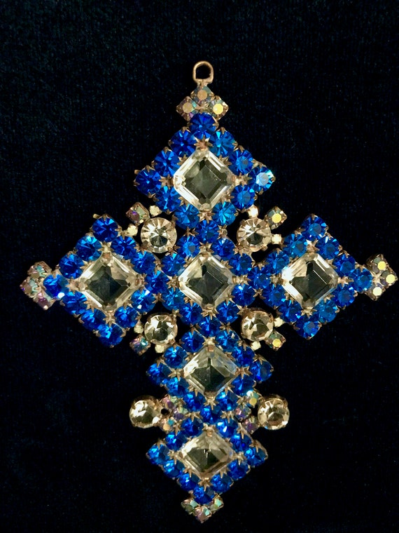 HUGE ≈5" Massive Old Czech Crystal Glass Cross Pe… - image 6