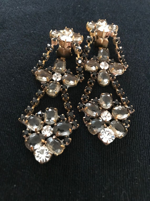 Art Deco Old Czech Crystal Glass Drop Earrings, X… - image 3