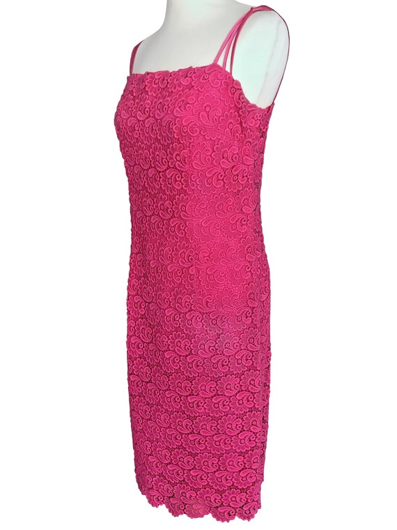 60s Hot Bubblegum Pink Cotton Lace MOD Dress, Mes… - image 6