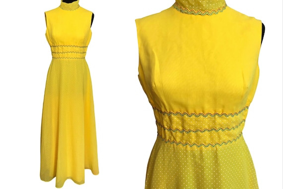 60s Miss ELLIETTE California Yellow MOD Dress, Sw… - image 1