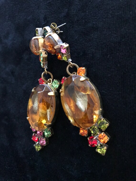 Old Czech Crystal Glass Drop Earrings, Xmas Honey… - image 6