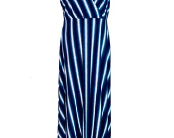 chinese dress ladies Miss Circle Women's Mackenna Navy Stripe Halter Smock Back Maxi Dress main image 0