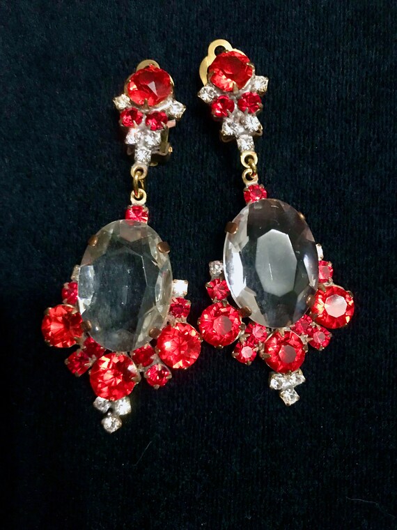 Art Deco Old Czech Crystal Glass Drop Earrings, X… - image 2