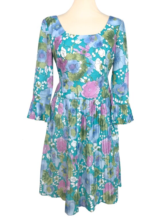 floral ruffle pleated flare dress Charming Pastel Floral Corset Ruffle Mini Dress