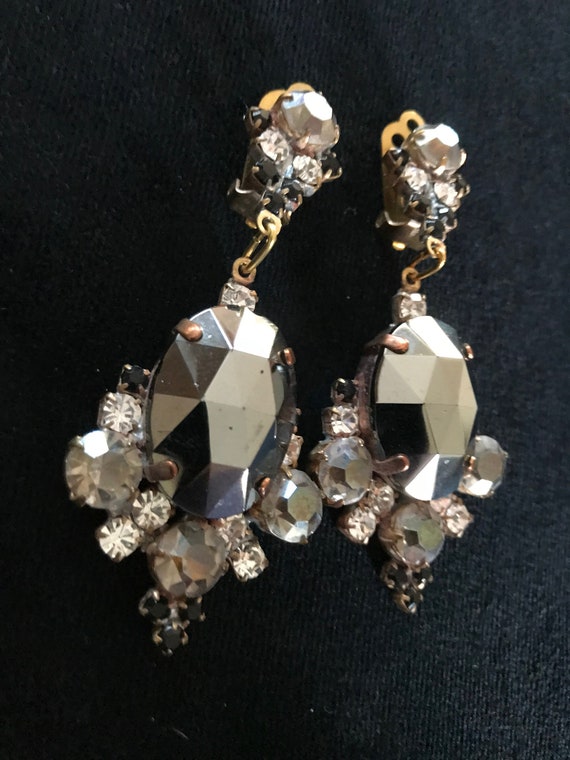 Art Deco Old Czech Mirror Glass Drop Earrings, Xm… - image 5