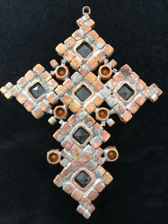 Huge Massive Old Czech Crystal Glass Cross Pendan… - image 10