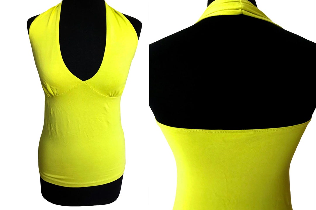 90s Lemon Yellow Halter Top Open Low Back Tank Top Summer - Etsy