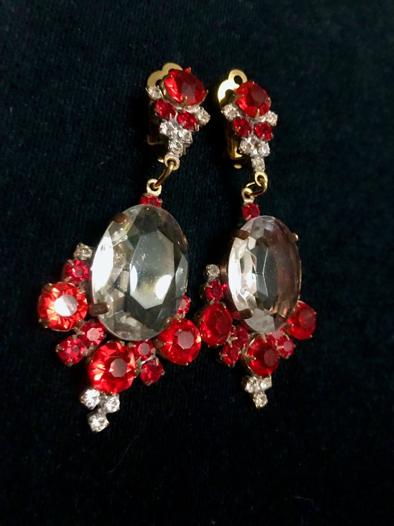Art Deco Old Czech Crystal Glass Drop Earrings, X… - image 4