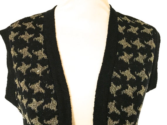 70s Black & Gold Lurex Metallic Open Front Cardig… - image 3