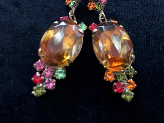 Old Czech Crystal Glass Drop Earrings, Xmas Honey… - image 8