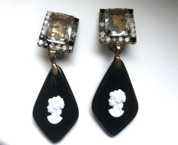 Boucles D'oreilles Vintage - Camée En Verre, Style Rétro, Occasion