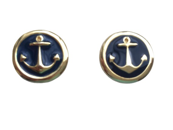 70s Navy Blue Gold Enamel Nautical Ahoy Sailor An… - image 2
